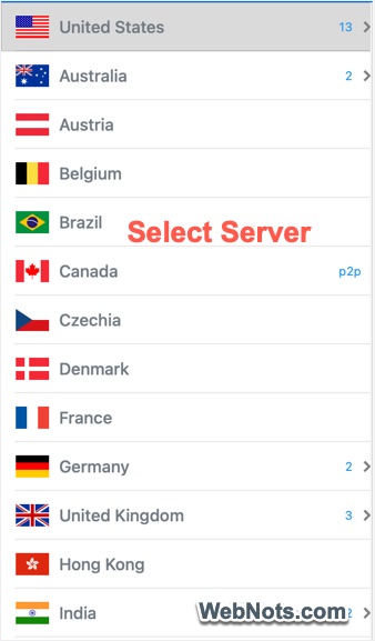 Select Server Location