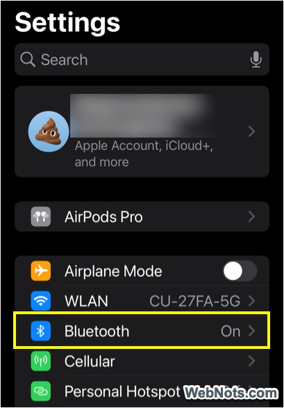 iPhone Bluetooth Settings