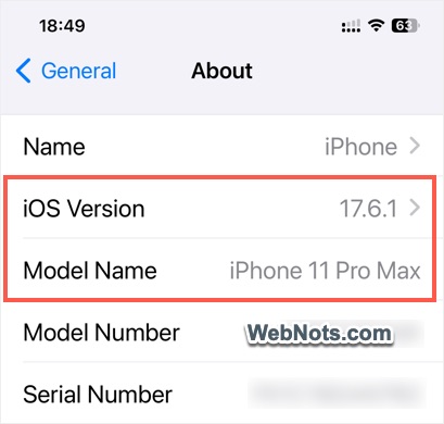 iPhone Model and iOS Version