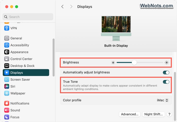 Adjust Brightness and Disable True Tone in Mac