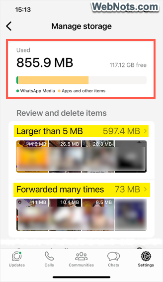 Check WhatsApp Storage