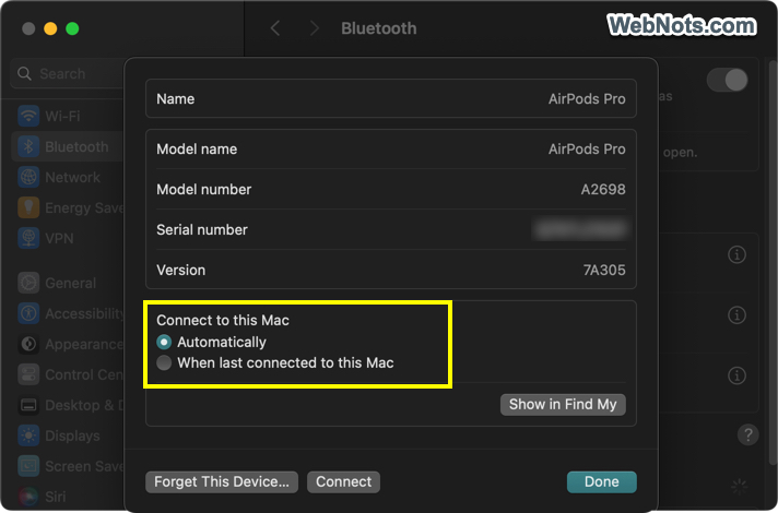 Disable Automatic AirPods Connection in Mac