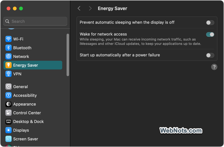 Energy Saver Settings in Mac