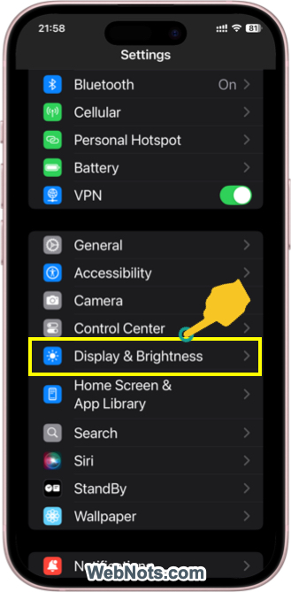 Open Display Settings in iPhone