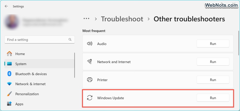 Run Windows Update Troubleshooter