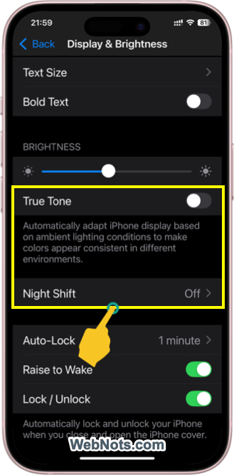 True Tone and Night Shift Options