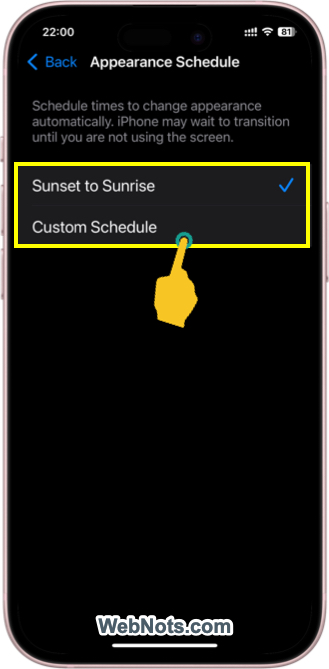 Use Sunset or Custom Schedule