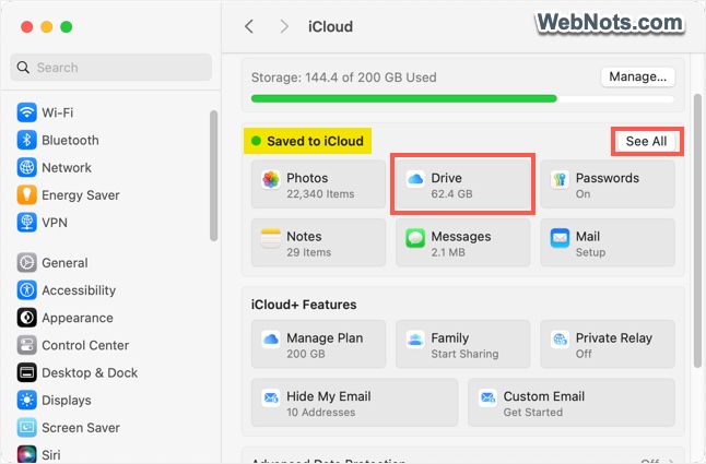 iCloud Drive Settings on Mac