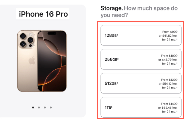 iPhone 16 Pro Storage