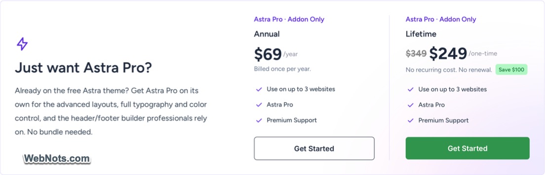 Astra Pro Add-on Only Pricing