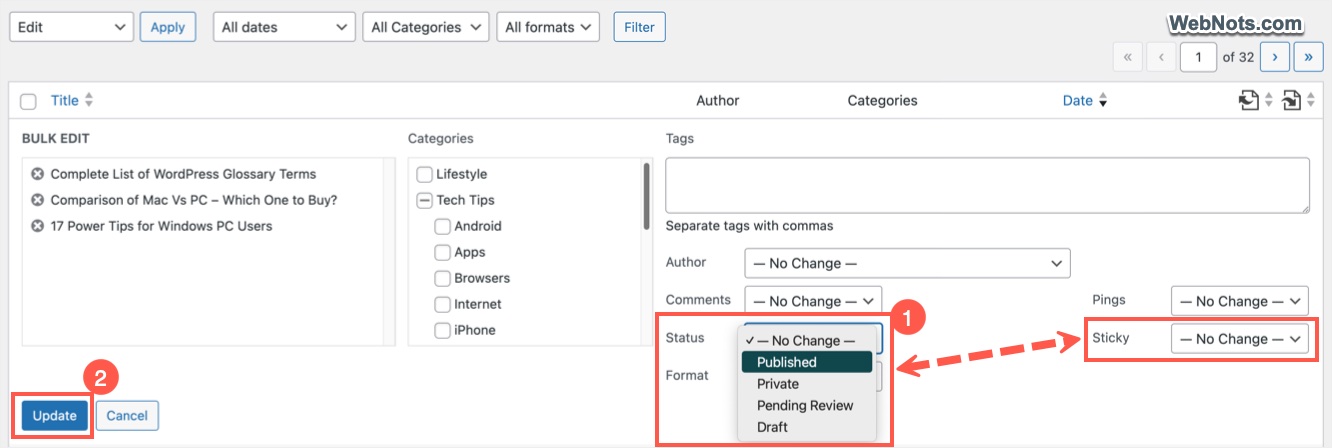 Bulk Change Post Status in WordPress