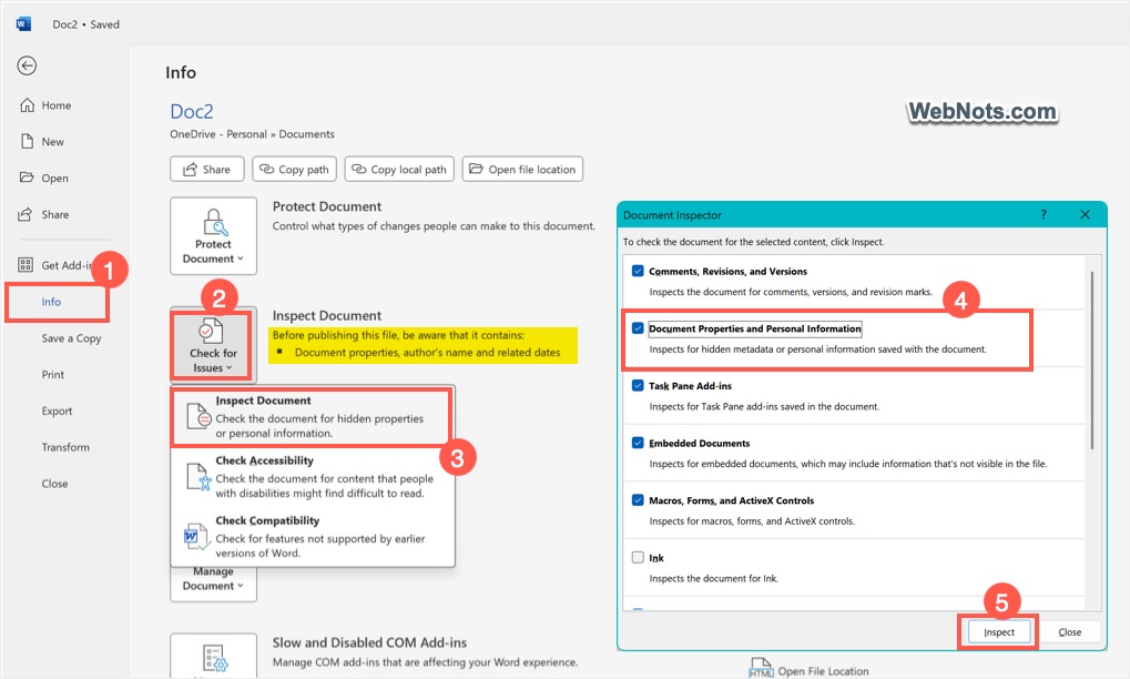 Inspect Document Using Document Inspector