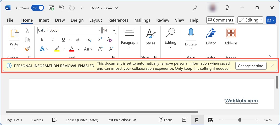 Personal Information Removal Enabled