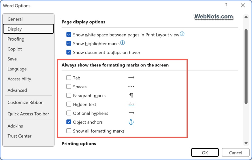 Show Formatting Marks in Word