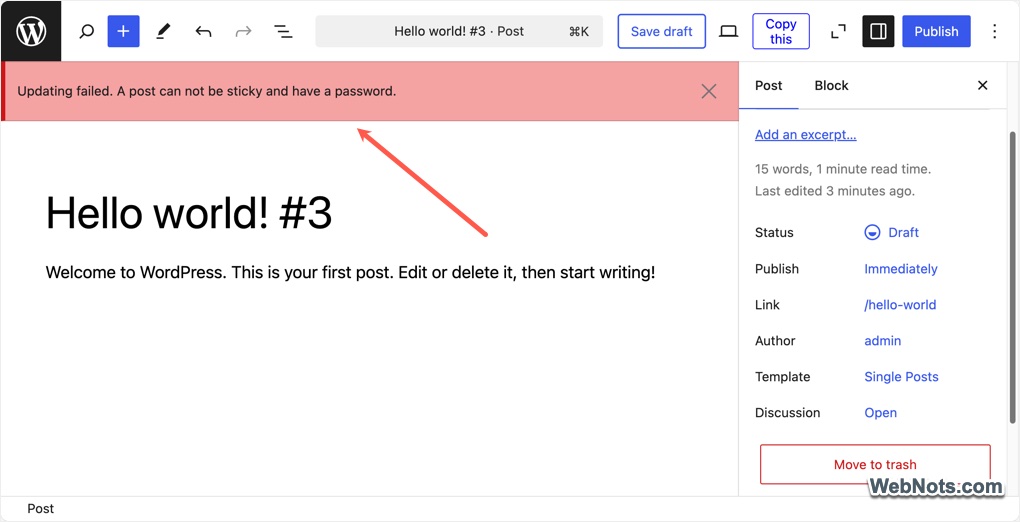 Sticky Can't Be Combined with Password Option