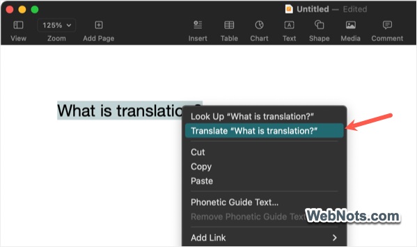 Translation Option in Menu