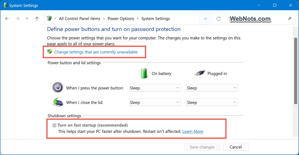 Disable Fast Startup