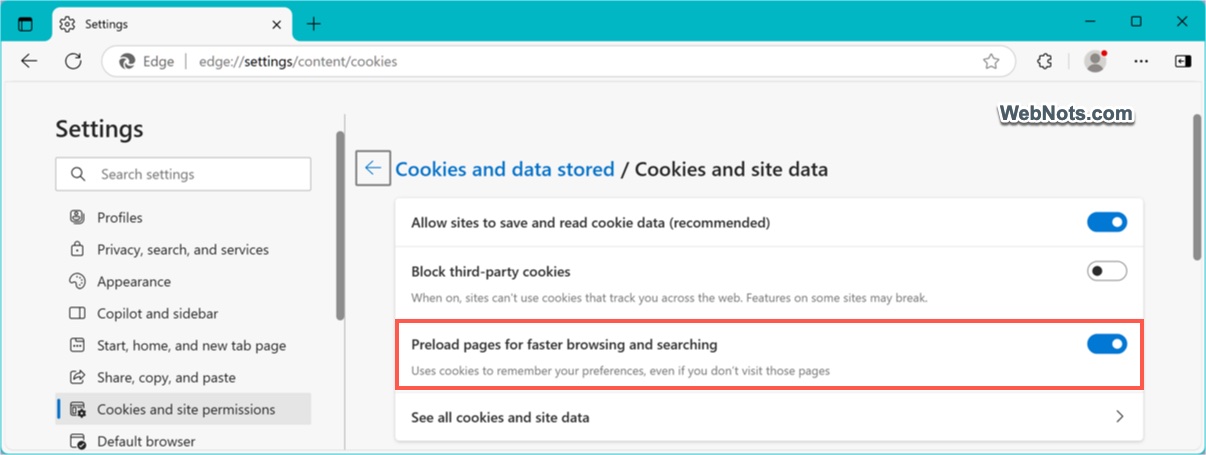 Disable Webpage Preloading in Edge