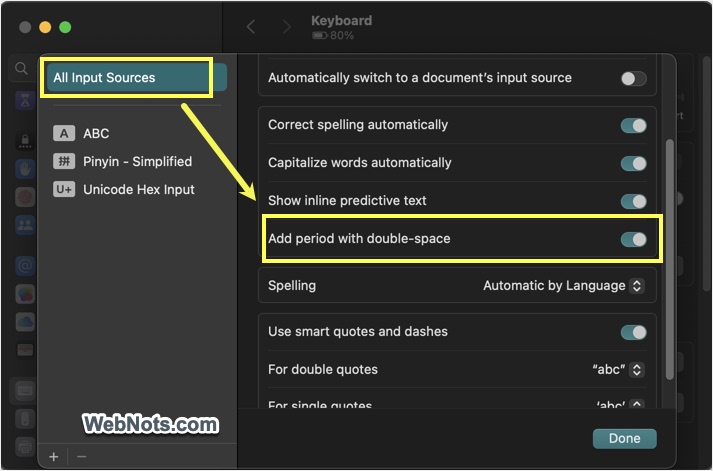 Enable Double Space Shortcut in Mac