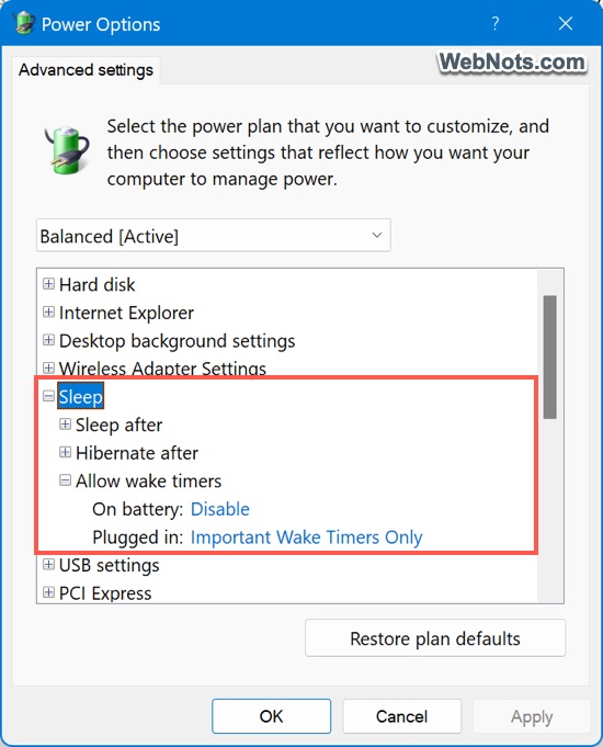 Enable Wake Timer