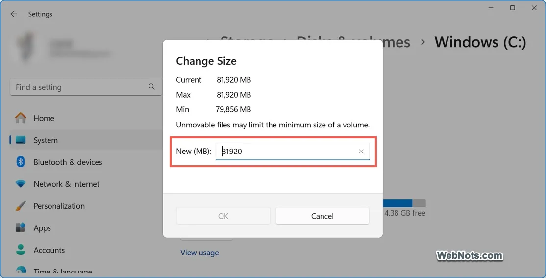 Enter Size to Change