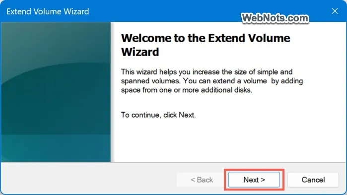 Extend Volume Wizard