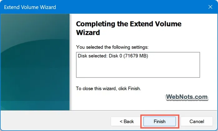 Finish Extending Volume