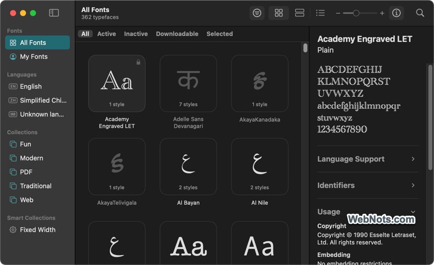 Font Book App in Mac