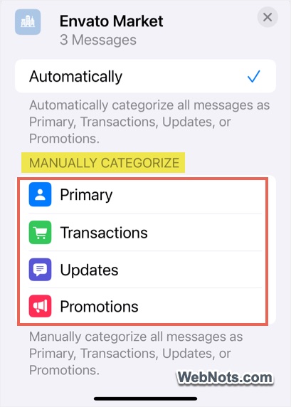 Manual Categorization of Emails