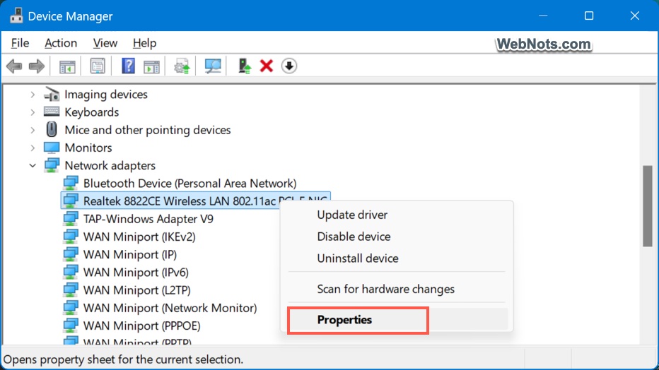 Open Device Properties