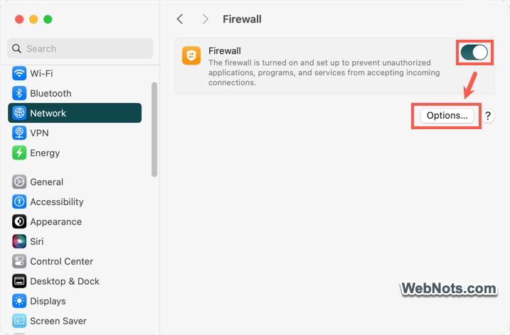 Open Firewall Options