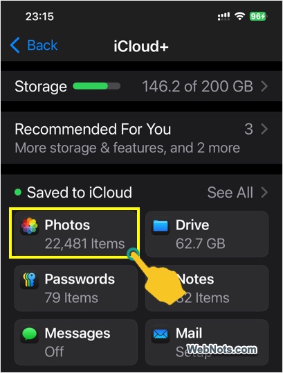 Open iCloud Photos Option