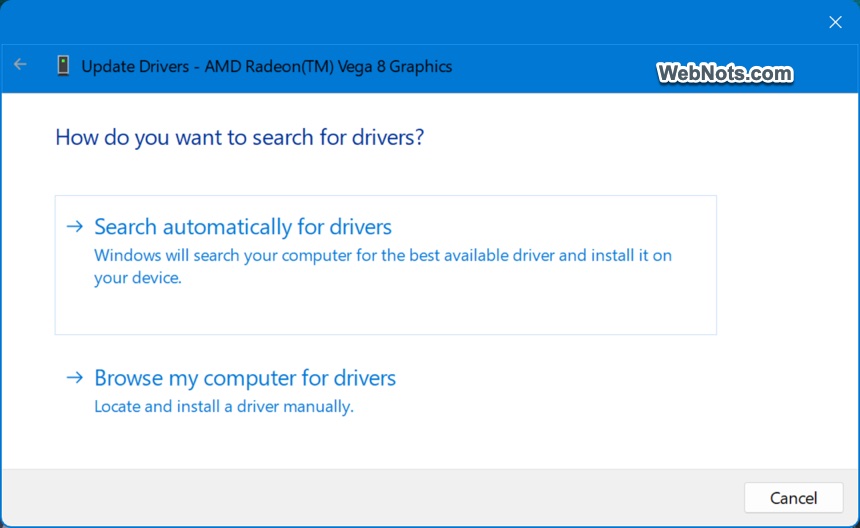 Options to Update Driver