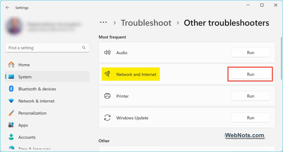 Run Network Troubleshooter in Windows 11