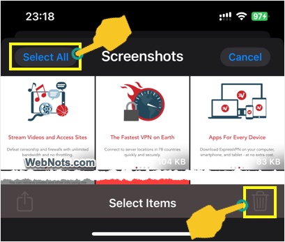 Select All Screenshots and Delete