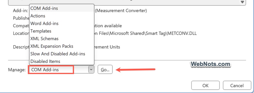 Select COM Add-ins