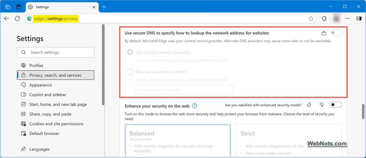 Select Google Public DNS in Edge