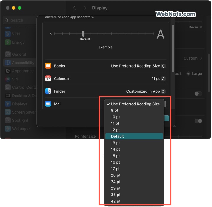 Select Text Size for an App