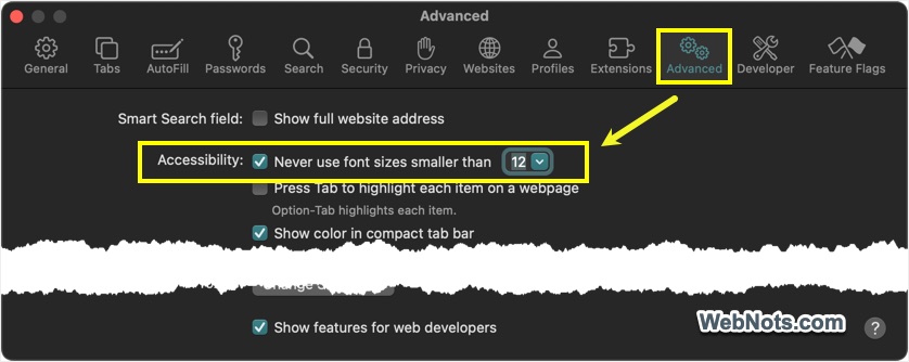 Set Minimum Font Size in Mac Safari