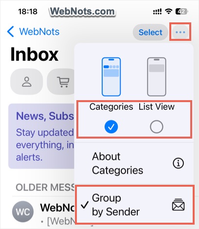Toggle Category or List View