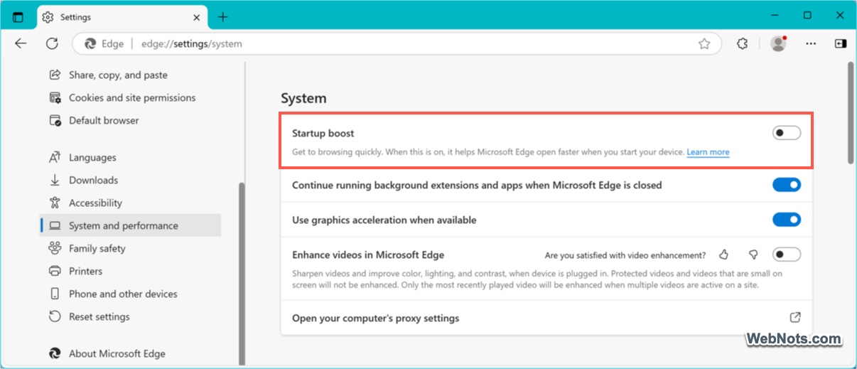 Turn Off Startup Boost for Edge