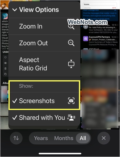 Uncheck Screenshots Option