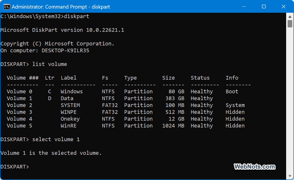 Using DISKPART Command