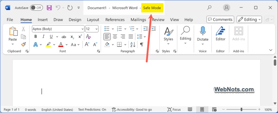 Word in Safe Mode