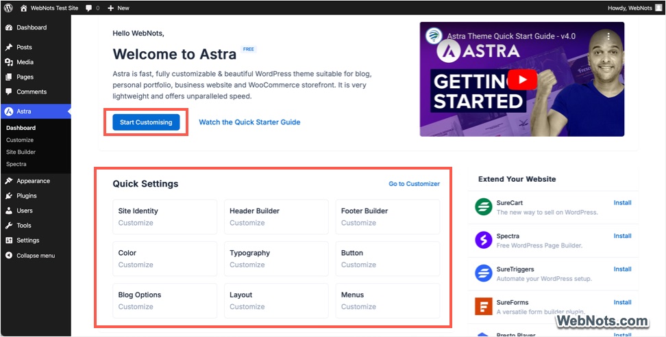 Astra Dashboard