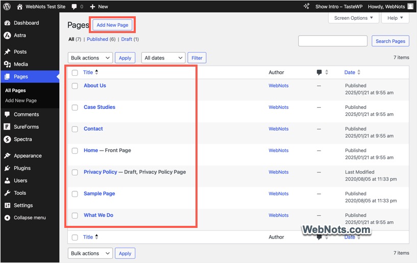 Default Imported Pages