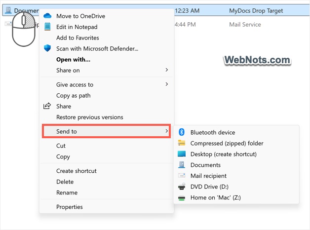 Default Send To Menu in Windows