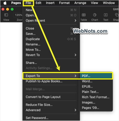 Export to PDF in Pages