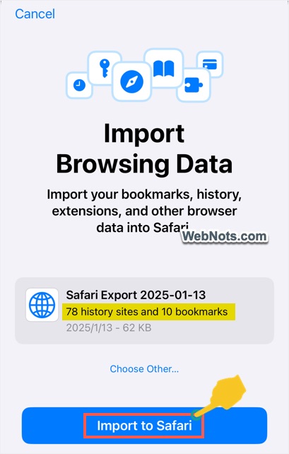 Import File to Safari