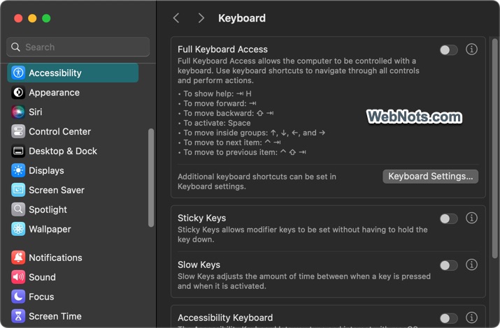 Keyboard Accessibility Settings